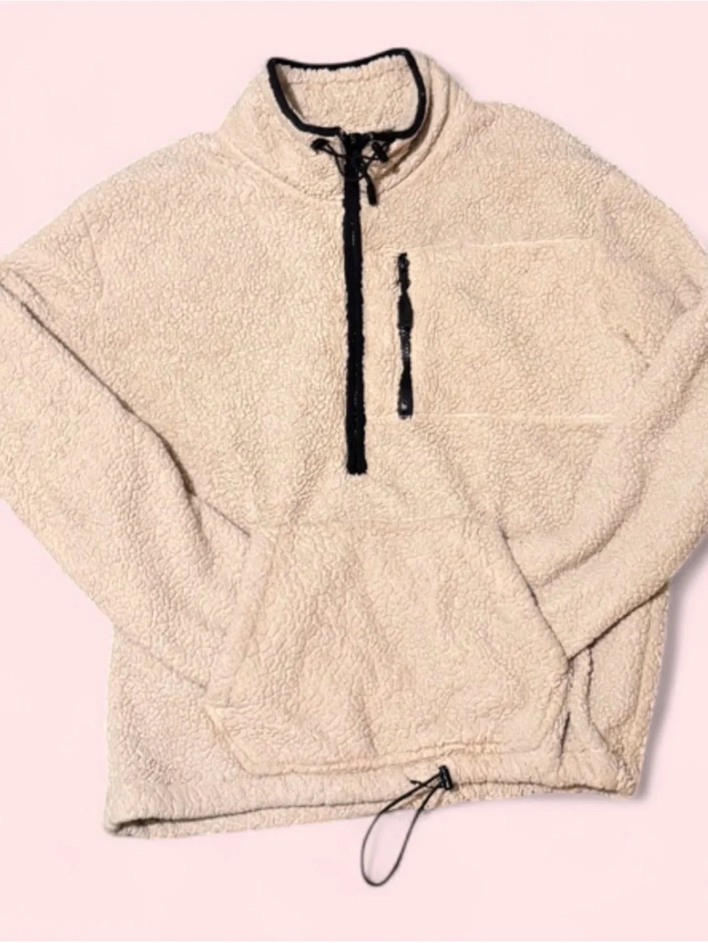 PINK Victoria's Secret Cream Sherpa Half-Zip Pullover